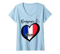 Mujer Bonjour Francia Feliz Semana de la Lengua Francesa Feliz Día de la Bastilla Camiseta Cuello V