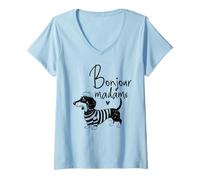 Mujer Bonjour Madame Dachshund Perro francés Wiener Doxie Lover Camiseta Cuello V