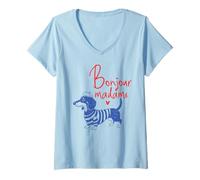 Mujer Bonjour Madame Dachshund Perro francés Wiener Doxie Lover Camiseta Cuello V