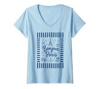 Mujer Bonjour Paris Cool Design Doodle para Viajes de Verano a Francia Camiseta Cuello V