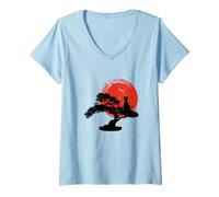 Mujer Bonsai Tree Funny Cat Sun Graphic Camiseta Cuello V