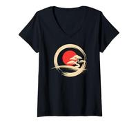 Mujer Bonsai Tree Samurai Art in Japanese Zen Buddhist Enso Circle Camiseta Cuello V