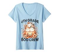 Mujer Boo Crew - Disfraz de Fantasma para Profesora de Sexto Grado para Mujeres y niños Camiseta Cuello V