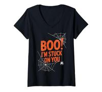 Mujer Boo I'm Stuck On You Spider Webs Halloween Camiseta Cuello V