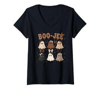 Mujer Boo-JEE Cute Ghost Coquette Bow Halloween Camiseta Cuello V