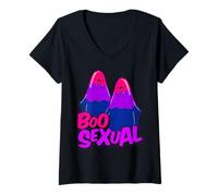 Mujer Boo Sexual Bisexual Ghost Pair Word Game for Halloween Camiseta Cuello V