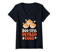 Mujer Boo-Tiful Huevos Rellenados Estilo Halloween Camiseta Cuello V