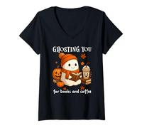 Mujer Boojee Ghosting You for Coffee and Books Fall Ghost Reading Camiseta Cuello V
