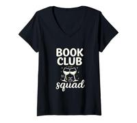 Mujer Book Club Squad Funny Reading Wine Graphic Camiseta Cuello V