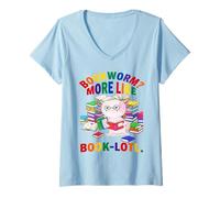 Mujer Book-Lotl Axolotl Bookworm Lindo diseño de Lectura Camiseta Cuello V
