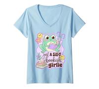 Mujer Book Lover Frog Just A Silly Bookish Girlie Camiseta Cuello V