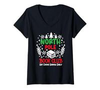 Mujer Bookish Christmas North Pole Book Club Hot Cocoa Reading Era Camiseta Cuello V