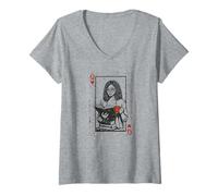 Mujer Bookish Reina de Corazones Leyendo Mujer Negra Camiseta Cuello V