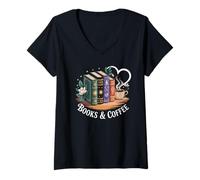 Mujer Books and Coffee Book Lover Bookish Green Book Theme Reading Camiseta Cuello V