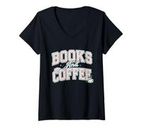 Mujer Books and Coffee Cozy Reader Typography Pastel Design Camiseta Cuello V