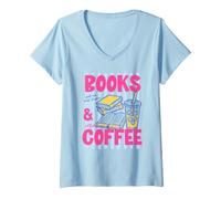 Mujer Books and Iced Coffee Bookish Book Lover Reader Bookworm Camiseta Cuello V