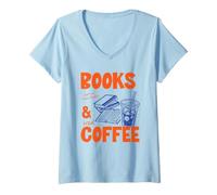 Mujer Books and Iced Coffee Bookish Book Lover Reader Bookworm Camiseta Cuello V