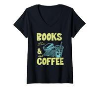 Mujer Books and Iced Coffee Bookish Book Lover Reader Bookworm Camiseta Cuello V