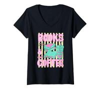 Mujer Books and Iced Coffee Bookish Book Lover Reader Bookworm Camiseta Cuello V