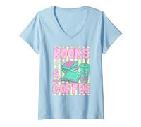 Mujer Books and Iced Coffee Bookish Book Lover Reader Bookworm Camiseta Cuello V