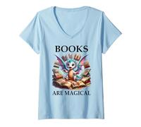 Mujer Books Are Magical Dragon Book Lover Read Books Happy Dragons Camiseta Cuello V