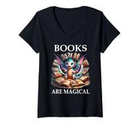 Mujer Books Are Magical Dragon Book Lover Read Books Happy Dragons Camiseta Cuello V