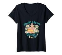 Mujer Books Are My Therapy - Cozy Cottagecore Reading tee Camiseta Cuello V