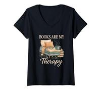 Mujer Books Are My Therapy Cozy Reading Nook Aesthetic Camiseta Cuello V