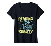 Mujer Books Over Reality Book Lover Reader Fiction Library Bookish Camiseta Cuello V