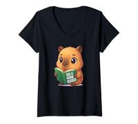 Mujer Bookworm Capybara Dreams Kawaii Style Camiseta Cuello V