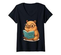 Mujer Bookworm Capybara Dreams Kawaii Style Camiseta Cuello V