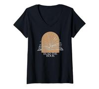Mujer Bookworm Read The Book Boho Arch Line Art Illustration Camiseta Cuello V
