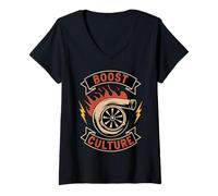 Mujer Boost Culture Car Turbo Tuning JDM Lifestyle Streetwear Camiseta Cuello V