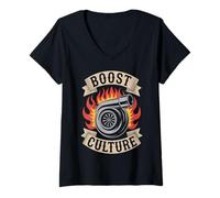 Mujer Boost Culture Car Turbo Tuning JDM Lifestyle Streetwear Camiseta Cuello V