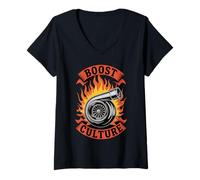 Mujer Boost Culture Car Turbo Tuning JDM Lifestyle Streetwear Camiseta Cuello V
