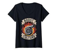 Mujer Boost Culture Car Turbo Tuning JDM Lifestyle Streetwear Camiseta Cuello V