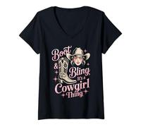 Mujer Boot and Bling Cowgirl Pride Cute Western Mother Mujeres Hombres Camiseta Cuello V