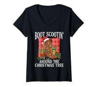 Mujer Boot Scootin' Funny Cowgirl Christmas Country Western Camiseta Cuello V