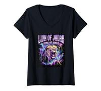 Mujer Bootleg de Ropa Urbana Cristiana Retro de los 90 de Lion of Judah Camiseta Cuello V