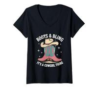 Mujer Boots and Bling It's A Cowgirl Thing Rodeo Camiseta Cuello V