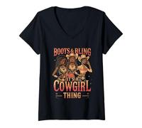 Mujer Boots and Bling It's Cowgirl Thing Western Country Melanina Camiseta Cuello V