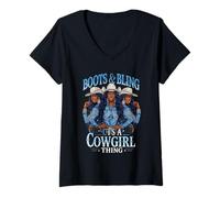 Mujer Boots and Bling It's Cowgirl Thing Western Country Melanina Camiseta Cuello V