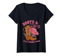 Mujer Boots & Bling It's A Cowgirl Thing Rodeo Estilo occidental Camiseta Cuello V