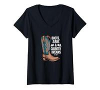 Mujer Boots Jeans and Country Dreams - Cita de estilo occidental Camiseta Cuello V