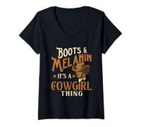 Mujer Boots & Melanin It's A Cowgirl Thing - Black Cowgirl Western Camiseta Cuello V