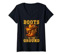 Mujer Boots On The Ground Cowboy Boots Western Country Style Camiseta Cuello V