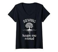 Mujer Bordado de árbol espiritual Sewing Keeps Me Rooted Camiseta Cuello V