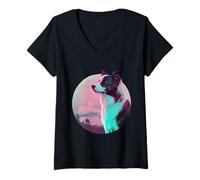 Mujer Border Collie Vaporwave Retrowave estética Camiseta Cuello V