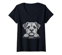Mujer Border Terrier Peeking - Border Terrier Amante Perro Mamá Camiseta Cuello V