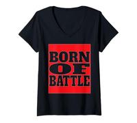 Mujer Born of Battle Soccer 2026 - Logotipo de motivación para fanáticos del fútbol Camiseta Cuello V